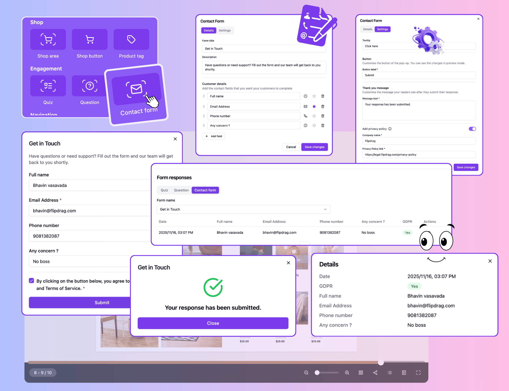 Contact Form feature in FlipDrag